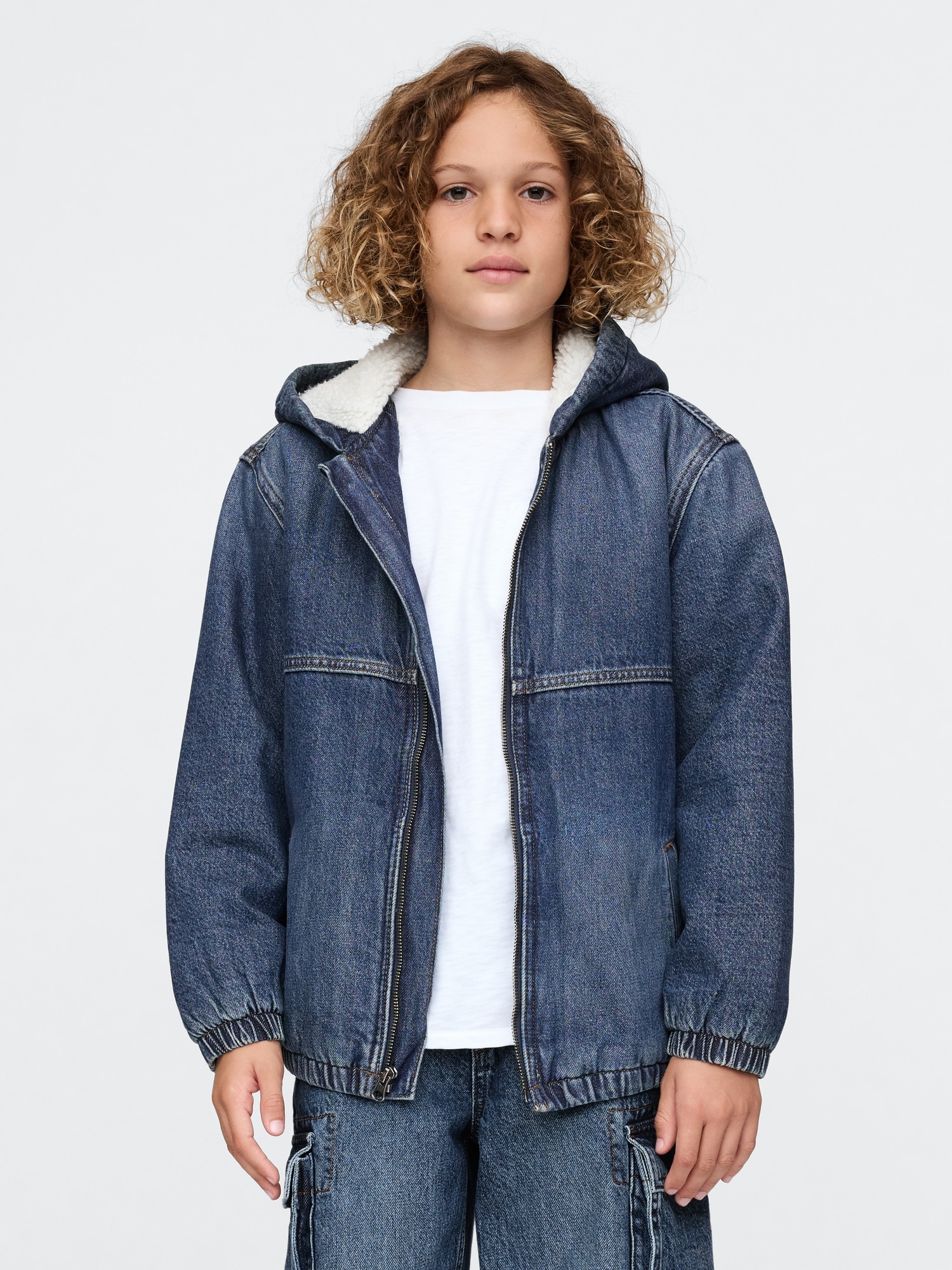 Kids Cozy Denim Hooded Jacket