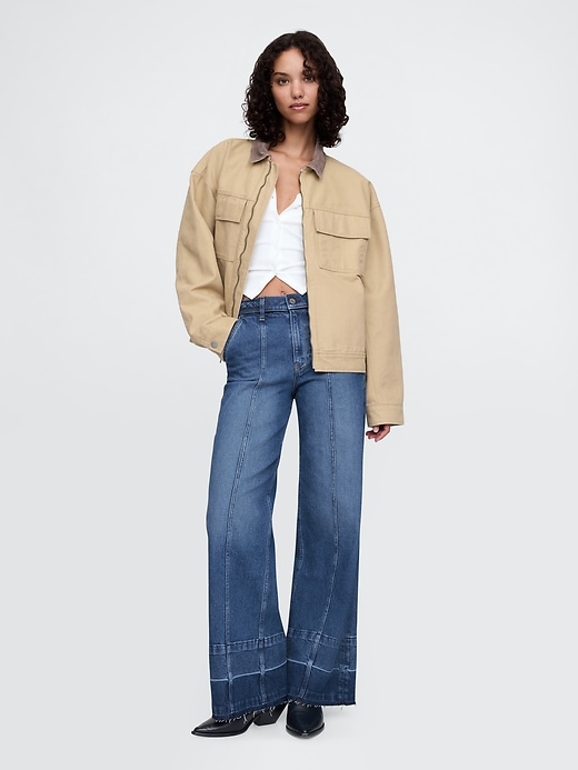 Image number 1 showing, High Rise Stride Seamed Wide-Leg Jeans