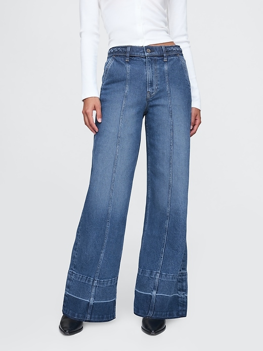 Image number 2 showing, High Rise Stride Seamed Wide-Leg Jeans