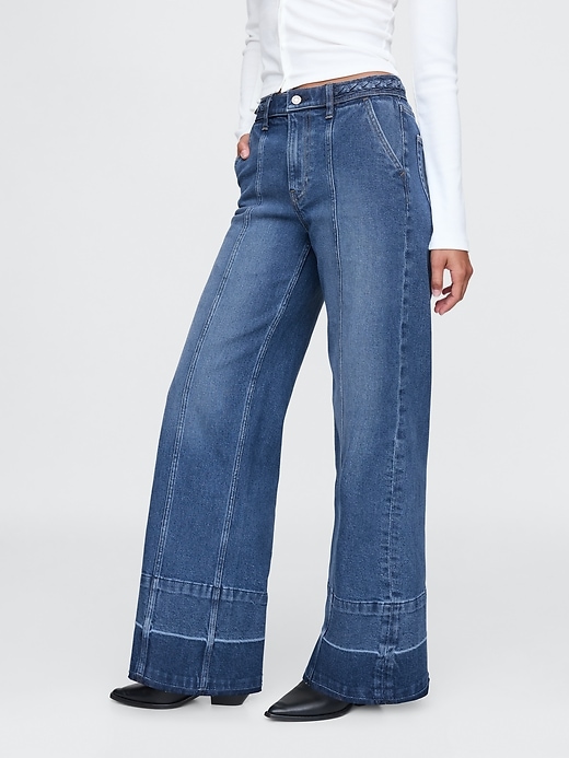 Image number 3 showing, High Rise Stride Seamed Wide-Leg Jeans