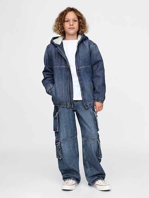 Image number 3 showing, Kids Cozy Denim Hooded Jacket