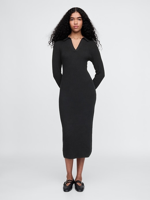 Image number 1 showing, CashSoft Rib Midi Polo Sweater Dress