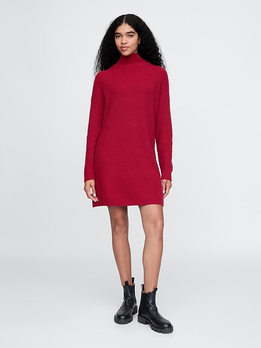 Image number 1 showing, CashSoft Rib Turtleneck Mini Sweater Dress