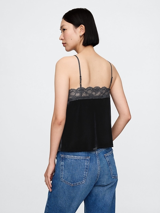 Image number 2 showing, Recycled Velvet Lace-Trim Cami