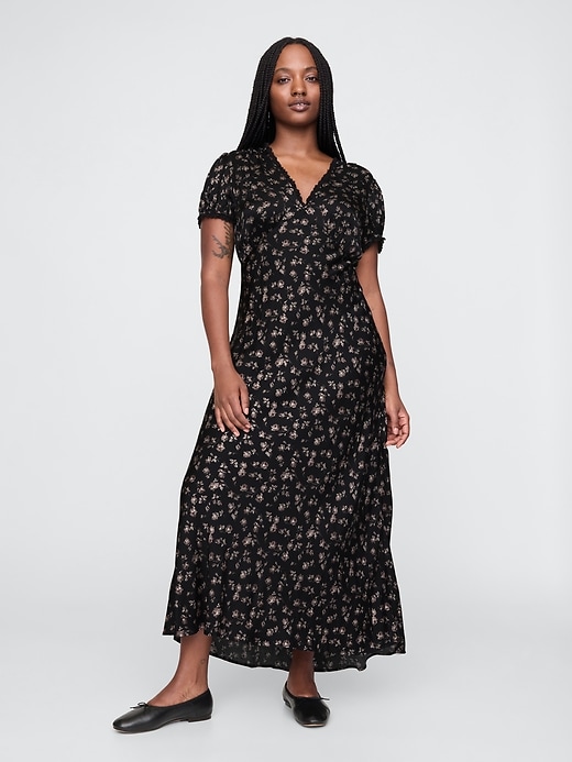 Image number 5 showing, Satin Lace-Trim Floral Maxi Dress