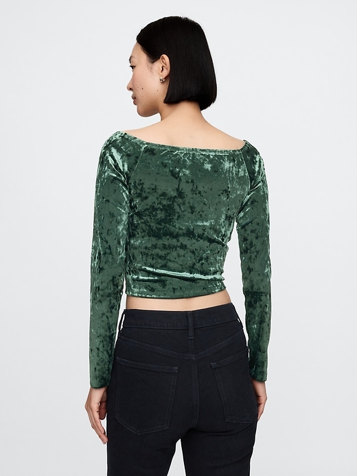 Image number 2 showing, Cropped Velvet Off-Shoulder Top