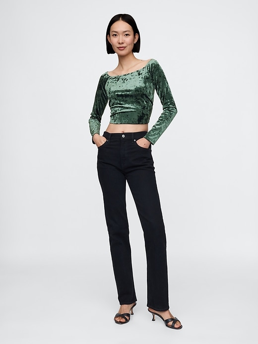 Image number 3 showing, Cropped Velvet Off-Shoulder Top