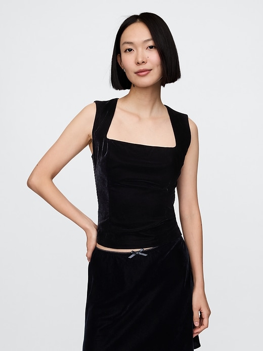 Image number 1 showing, Recycled Velvet Square-Neck Cropped Top