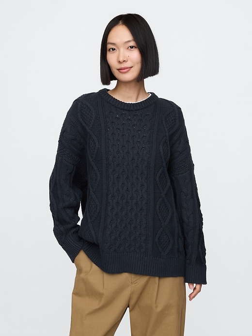 Image number 1 showing, Oversized Mixed Cable-Knit Sweater