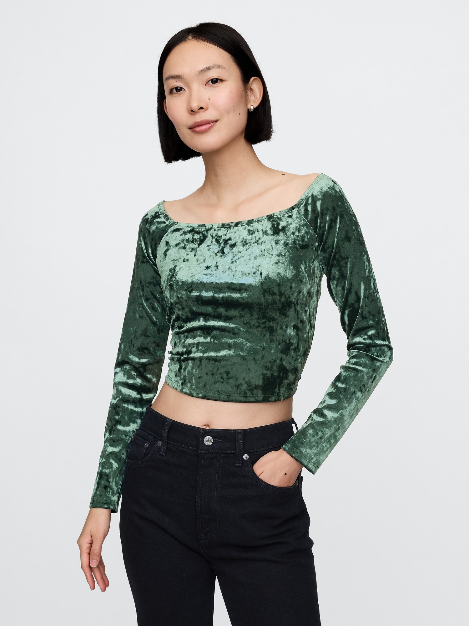 Cropped Velvet Off-Shoulder Top