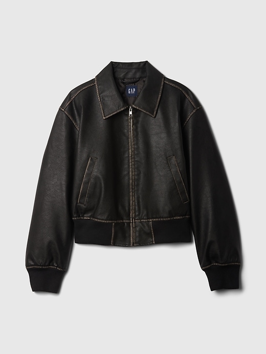 Image number 5 showing, Vegan Leather Bomber Jacket