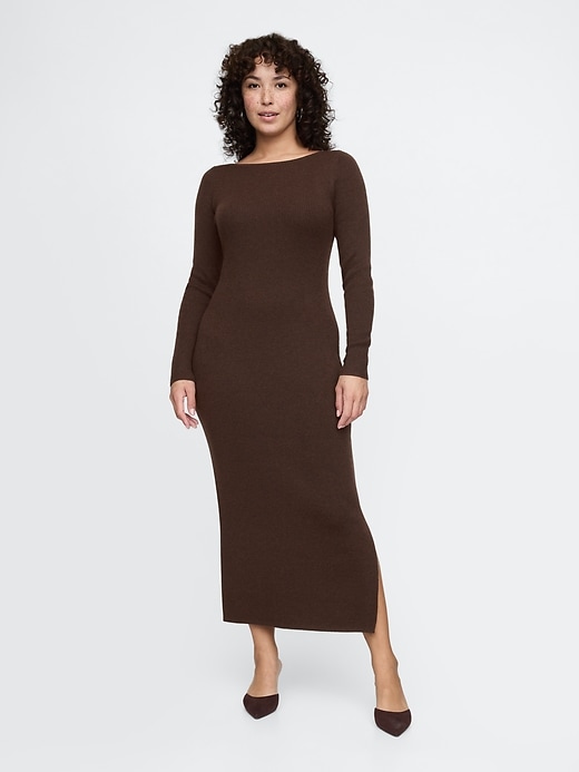 Image number 5 showing, Boatneck Rib Midi Sweater Dress