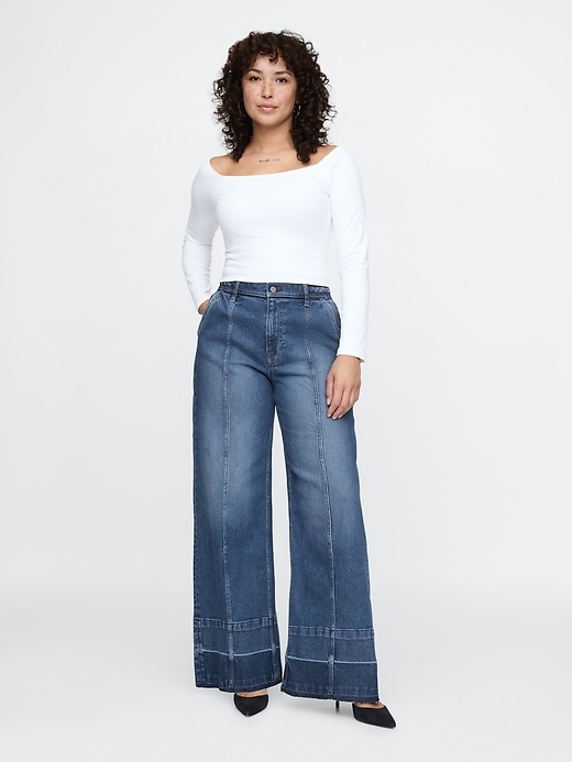 Image number 5 showing, High Rise Stride Seamed Wide-Leg Jeans