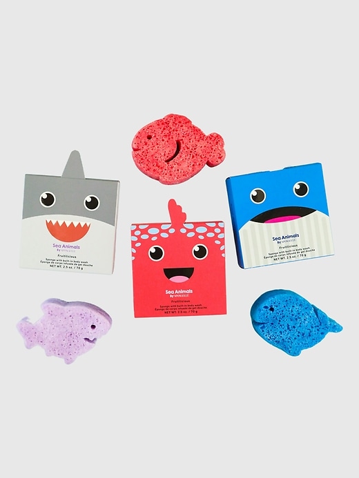 Image number 1 showing, Spongelle Foaming Sponge Sea Animals Body Wash Infused Buffers Assorted Pack of 3