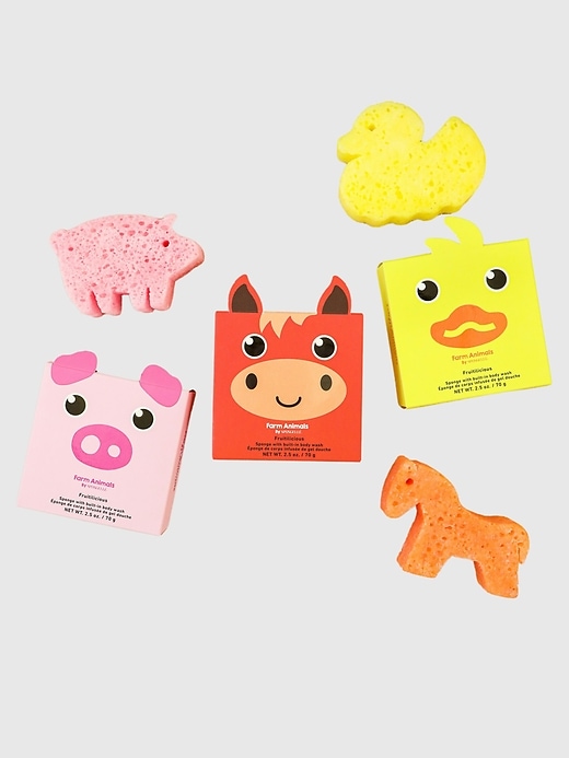 Image number 1 showing, Spongelle Foaming Sponge Farm Animals Body Wash Infused Buffers Assorted Pack of 3