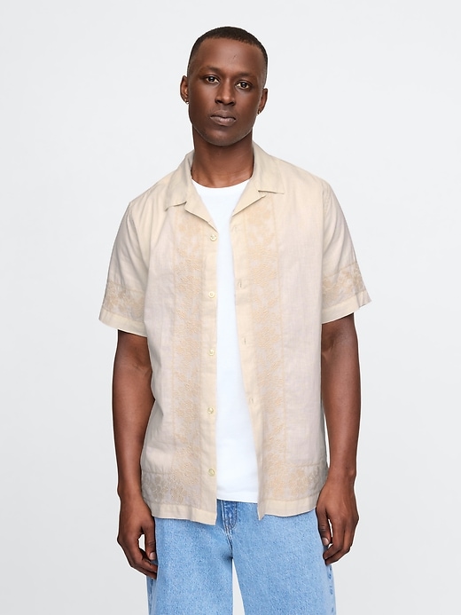 Image number 1 showing, Textured Linen-Cotton Resort Shirt