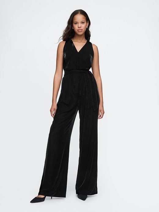 Image number 1 showing, Recycled Velvet V-Neck Jumpsuit