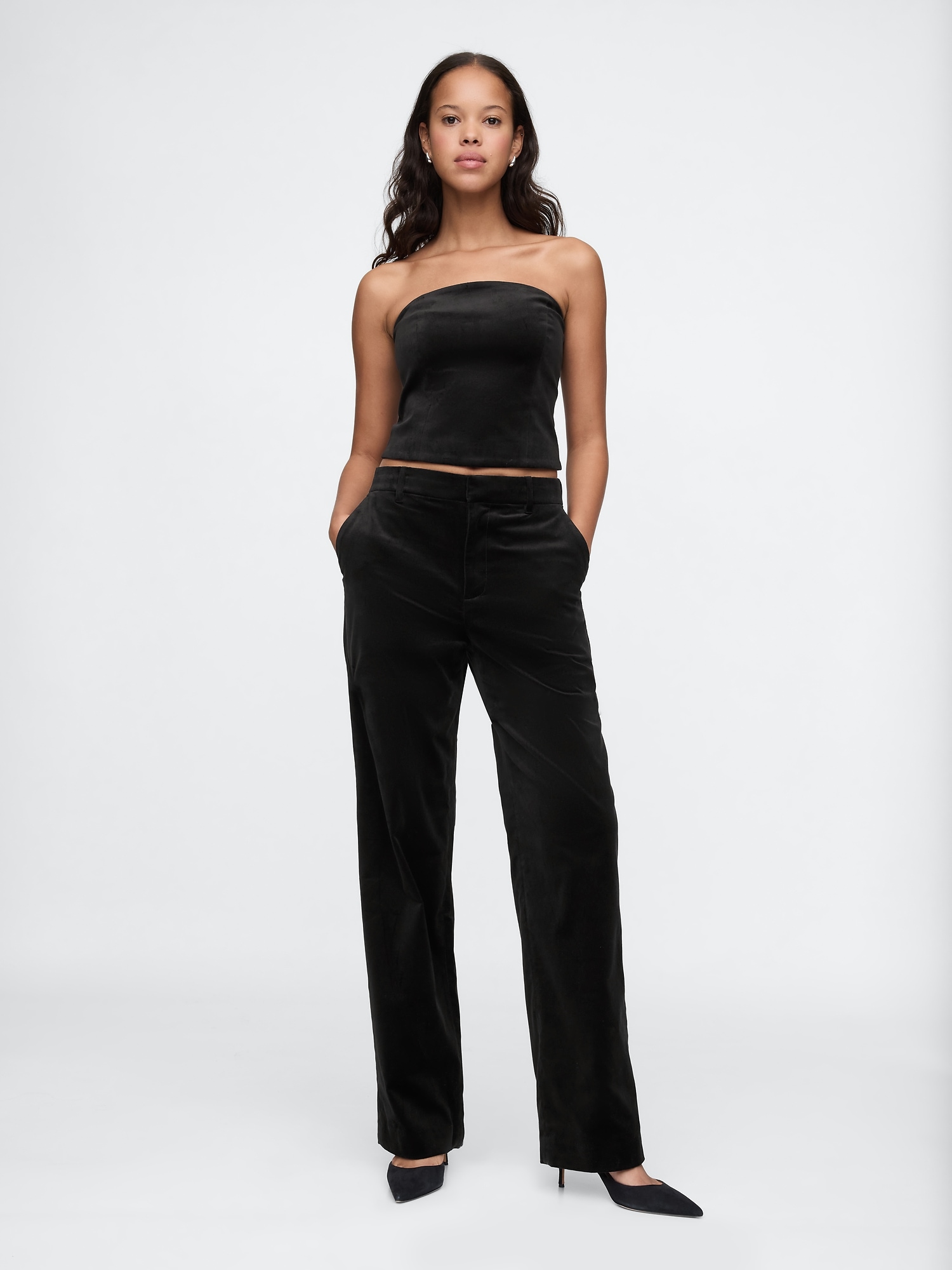 High Rise Velvet Straight Pants