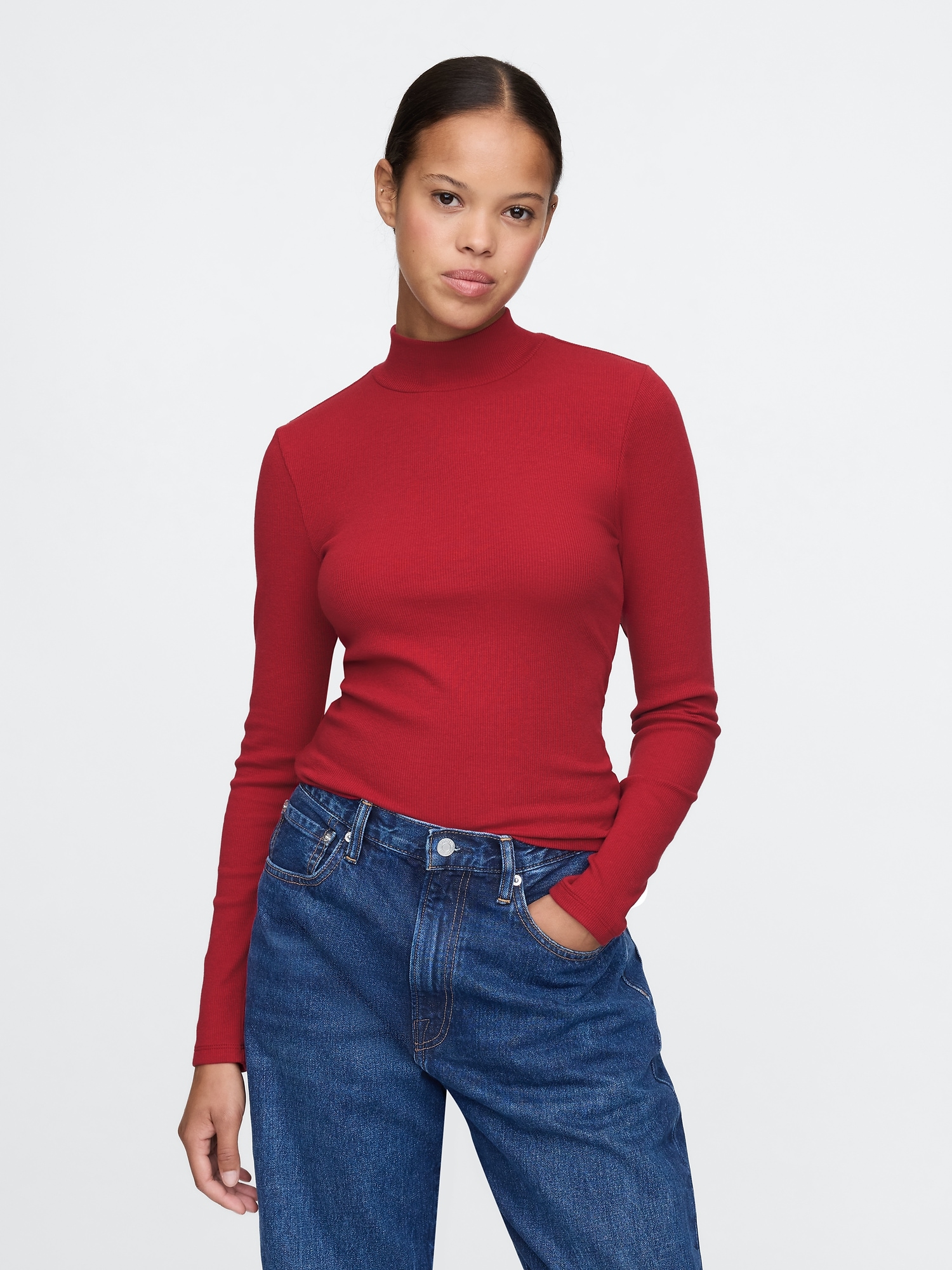 Modern Rib Cropped Mockneck Shirt