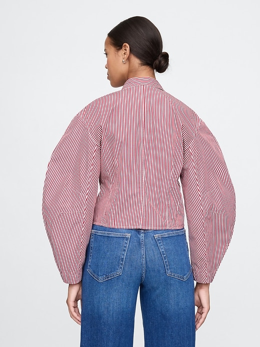 Image number 2 showing, Organic Cotton Poplin Barrel-Sleeve Cropped Shirt