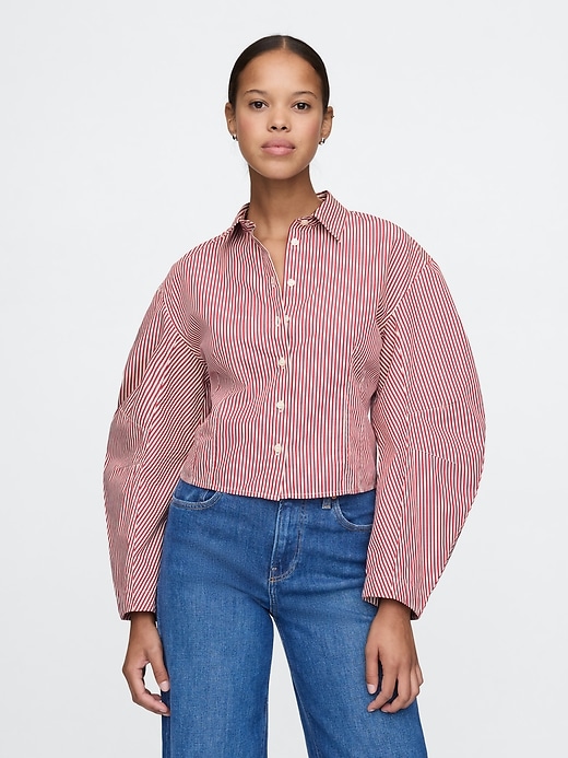 Image number 1 showing, Organic Cotton Barrel Sleeve Cropped Shirt