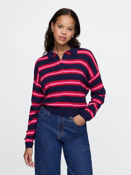 Image number 1 showing, CashSoft Relaxed Polo Sweater