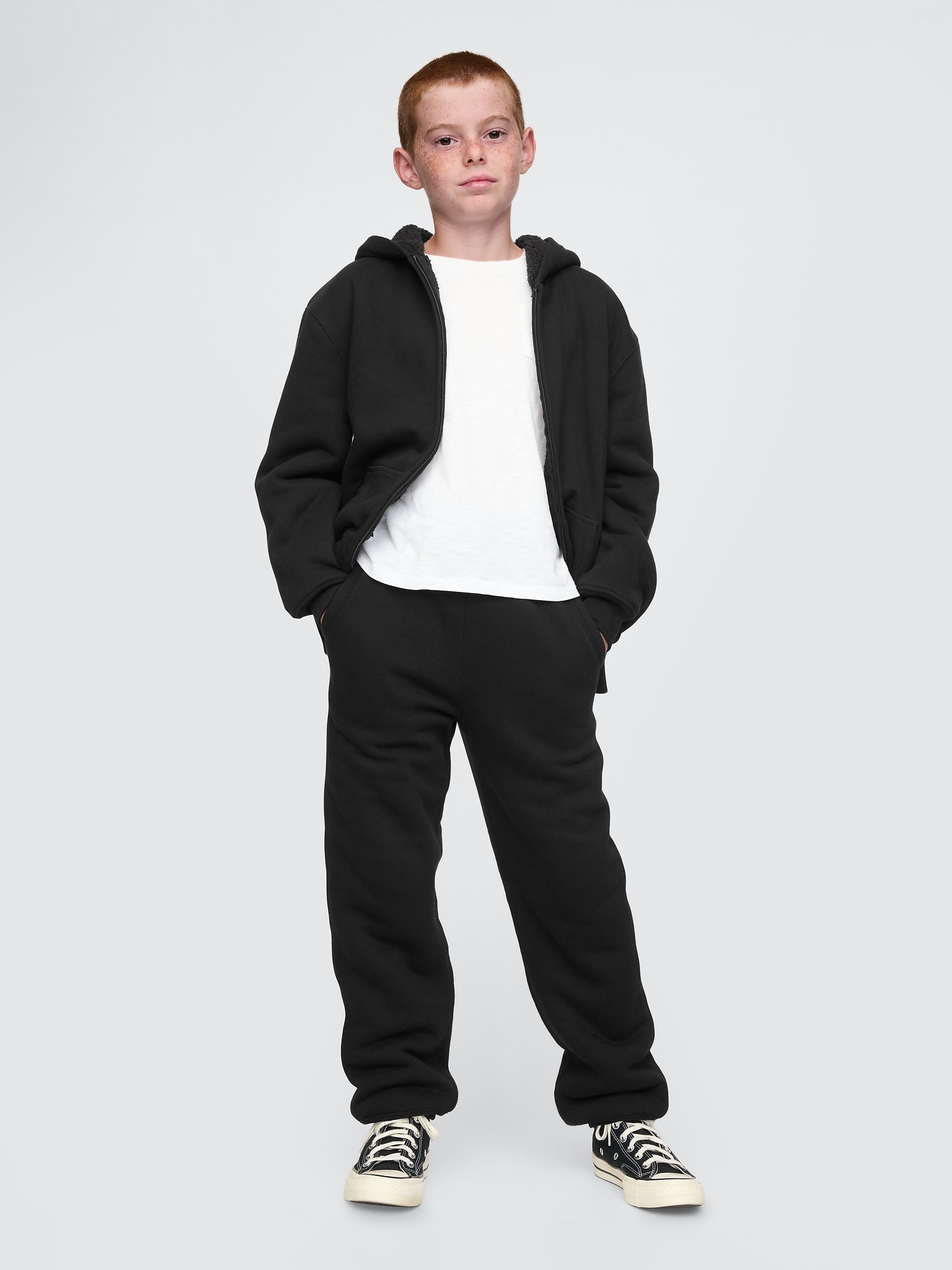 Kids Vintage Soft Sherpa-Lined Joggers - Black