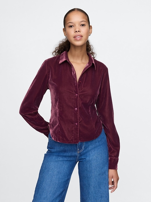 Image number 1 showing, Cropped Velvet Shirt