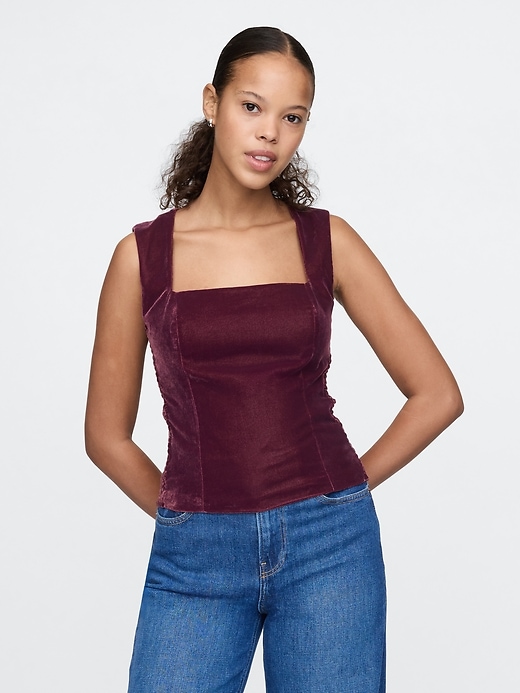 Image number 1 showing, Recycled Velvet Square-Neck Cropped Top