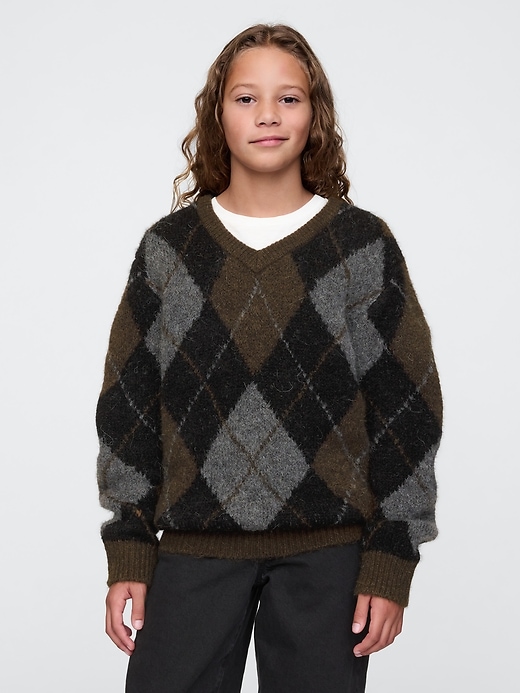 Image number 1 showing, Kids Brushed Argyle V-Neck Sweater