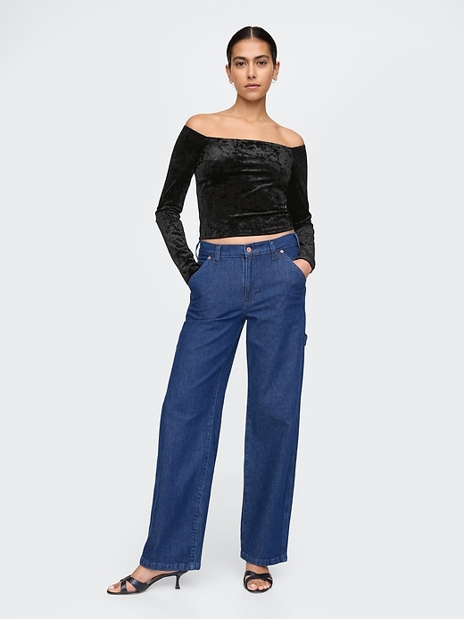 Image number 3 showing, Cropped Velvet Off-Shoulder Top