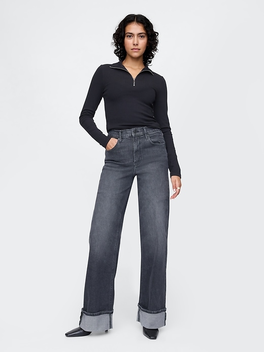 Image number 1 showing, High Rise Stride Cuffed Wide-Leg Jeans