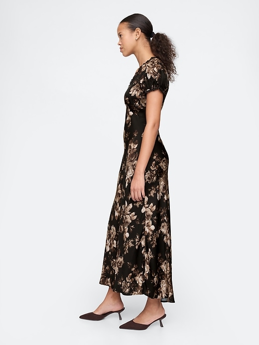 Image number 3 showing, Satin Lace-Trim Floral Maxi Dress