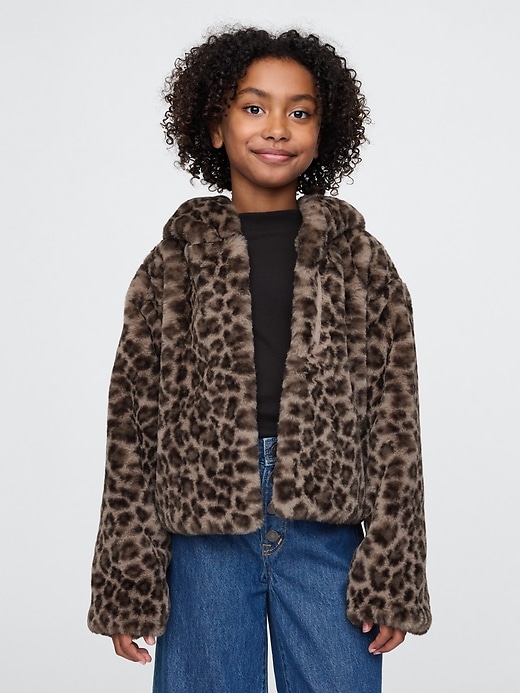 Image number 1 showing, Kids Recycled Leopard Faux Fur Jacket