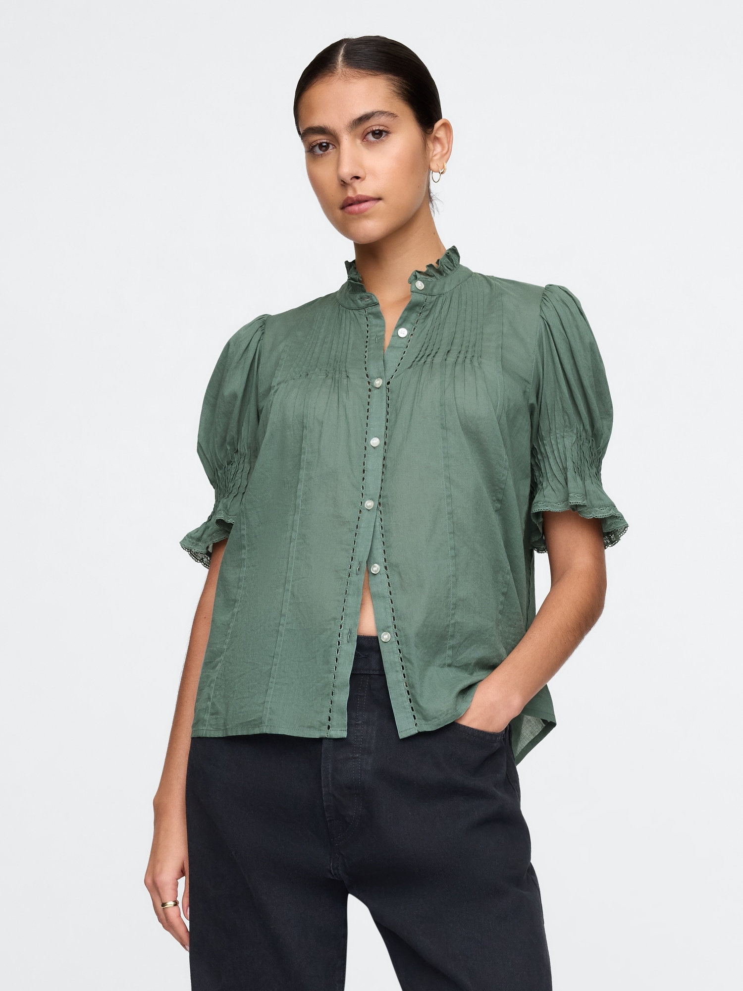 Pintuck Ruffle Shirt