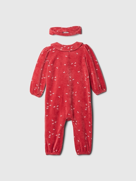 Image number 2 showing, Baby Velour Bow One-Piece