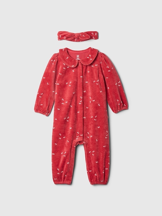 Image number 1 showing, Baby Velour Bow One-Piece