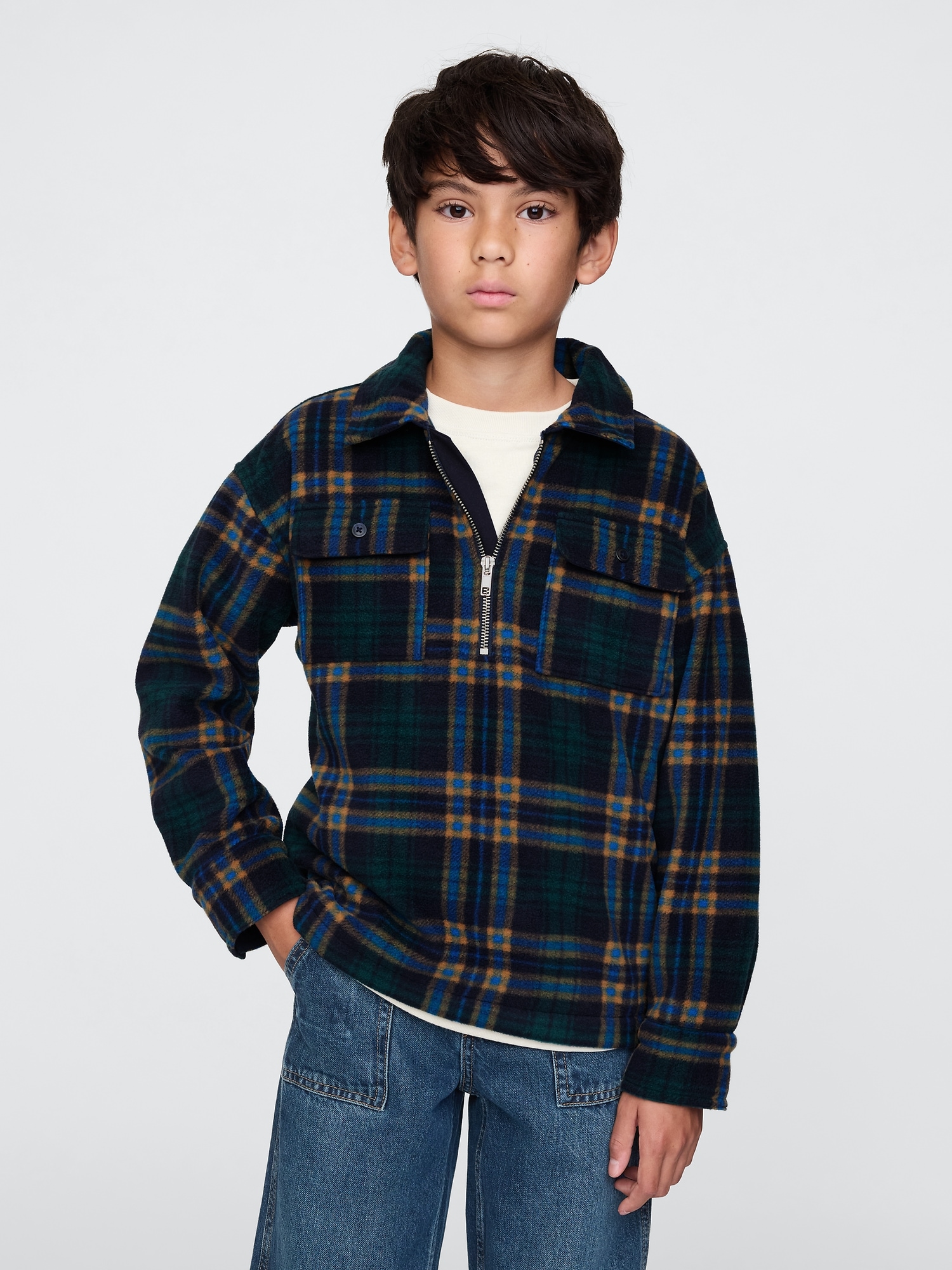 Kids Cozy Half-Zip Shirt Jacket - Green