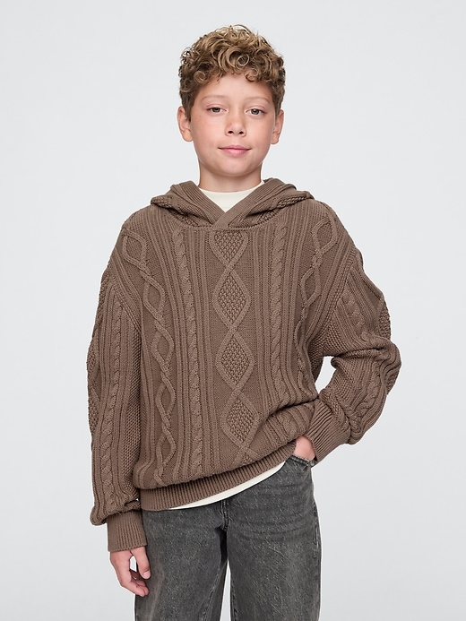 Image number 1 showing, Kids Hooded Cable-Knit Sweater