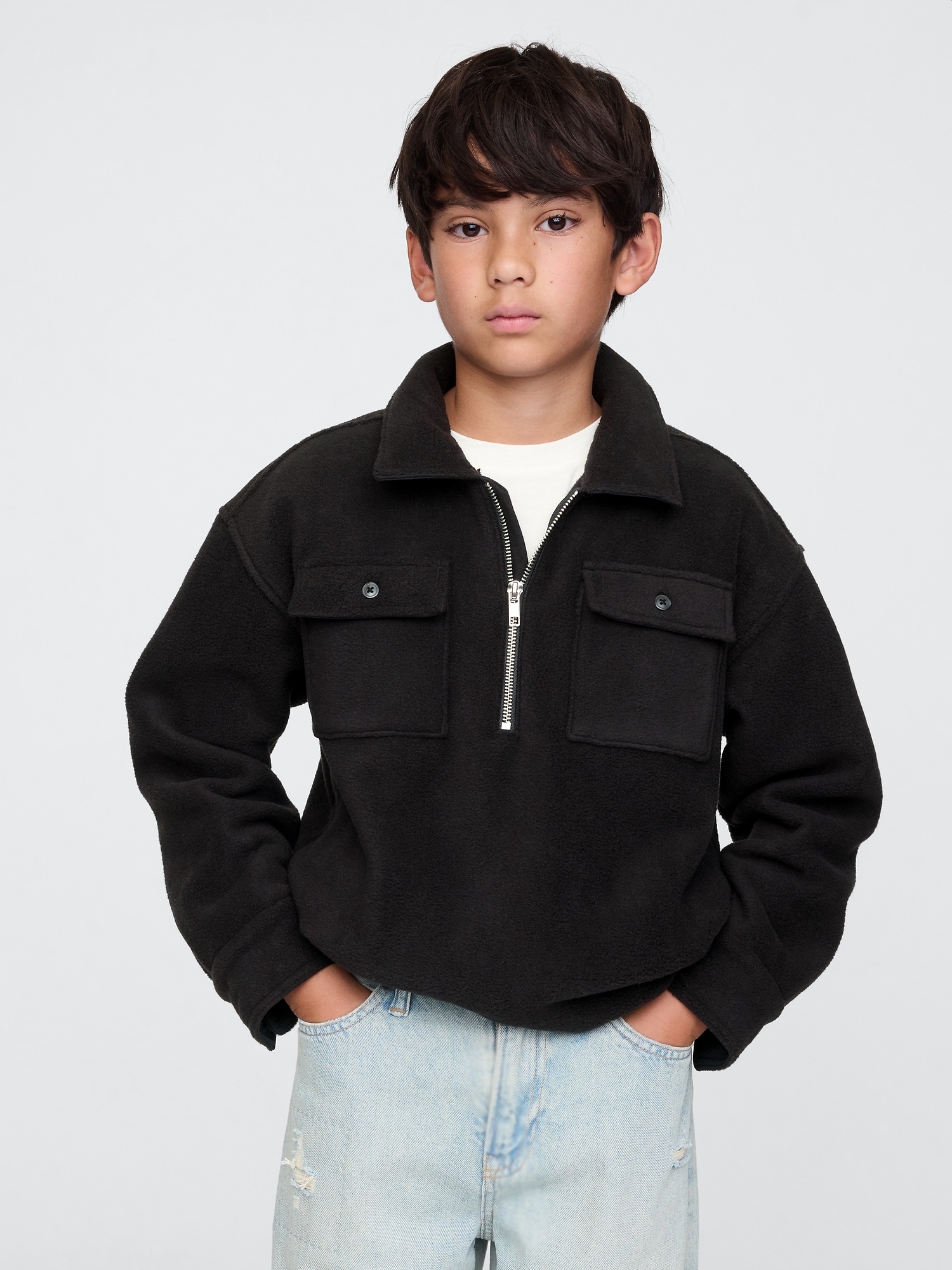 Kids Cozy Half-Zip Shirt Jacket - Black