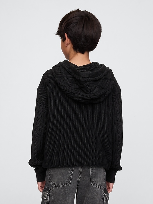 Image number 2 showing, Kids Hooded Cable-Knit Sweater