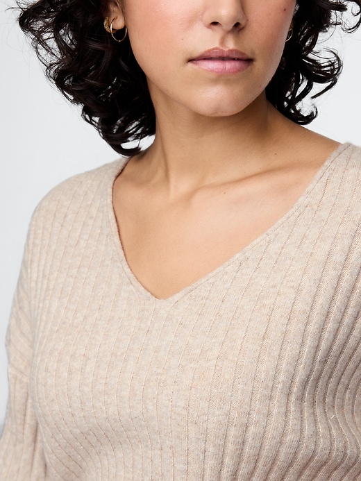 Image number 4 showing, CashSoft Wide Rib V-Neck Sweater