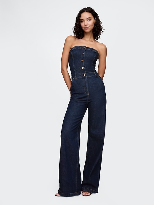 Image number 1 showing, Strapless Denim Jumpsuit