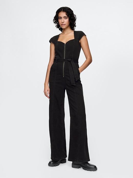 Image number 1 showing, Belted Denim Jumpsuit