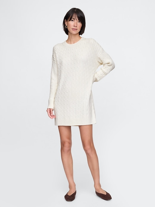 Image number 1 showing, CashSoft Cable-Knit Mini Sweater Dress