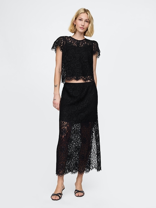 Image number 1 showing, Lace Pull-On Midi Skirt