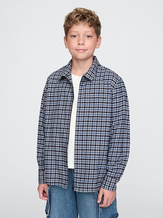 Image number 1 showing, Kids Organic Cotton Flannel Full-Zip Shirt