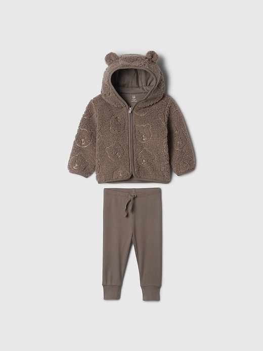 Image number 1 showing, Baby Sherpa Bear Hoodie Outfit Set