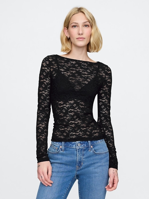 Image number 1 showing, Sheer Lace Top