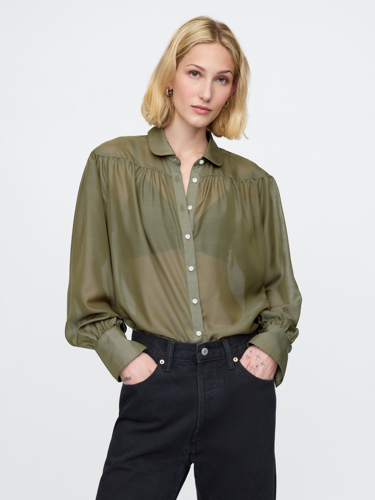 Women s Sheer Button Down Blouse Gap